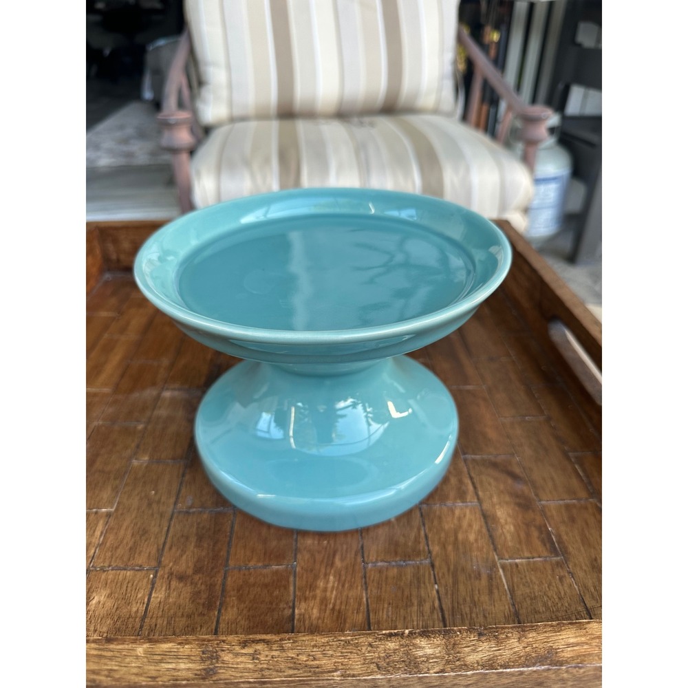 Pottery Barn Rhodes Turquoise Blue Ceramic drink dispenser stand rare EUC 7in